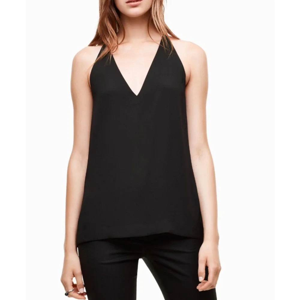 Aritzia Babaton Morris Blouse V-Neck Sleeveless Racerback Top Black
